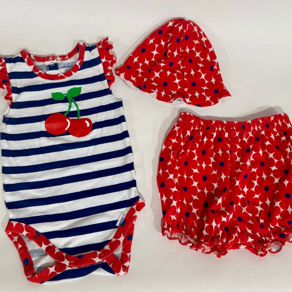 Gerber Red, White and Blue Cherry Baby Girl Hat Set